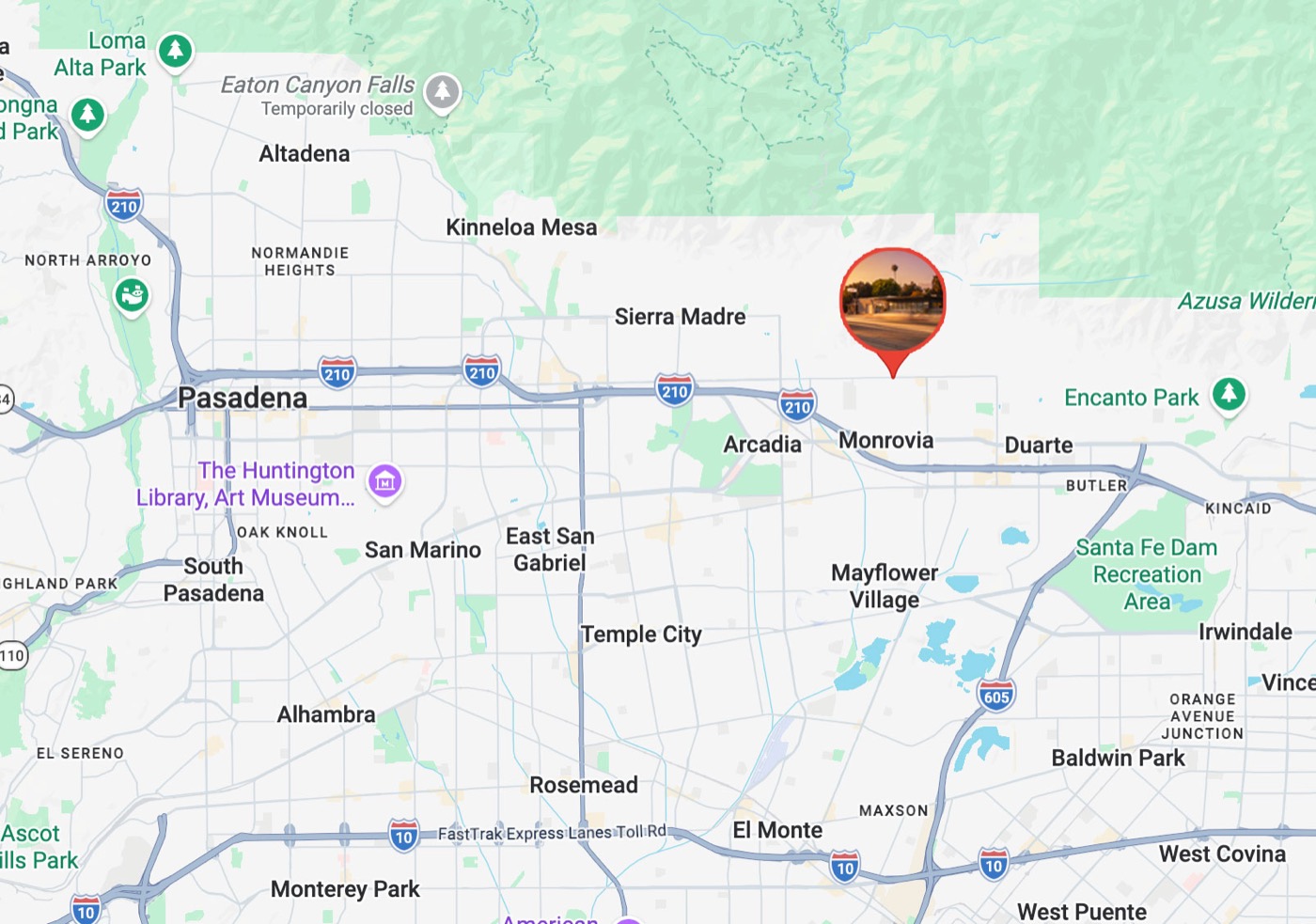 Regional map — Monrovia along I-210
